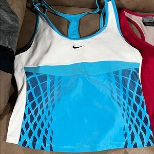 Nike White and Blue Patterned Tank Top